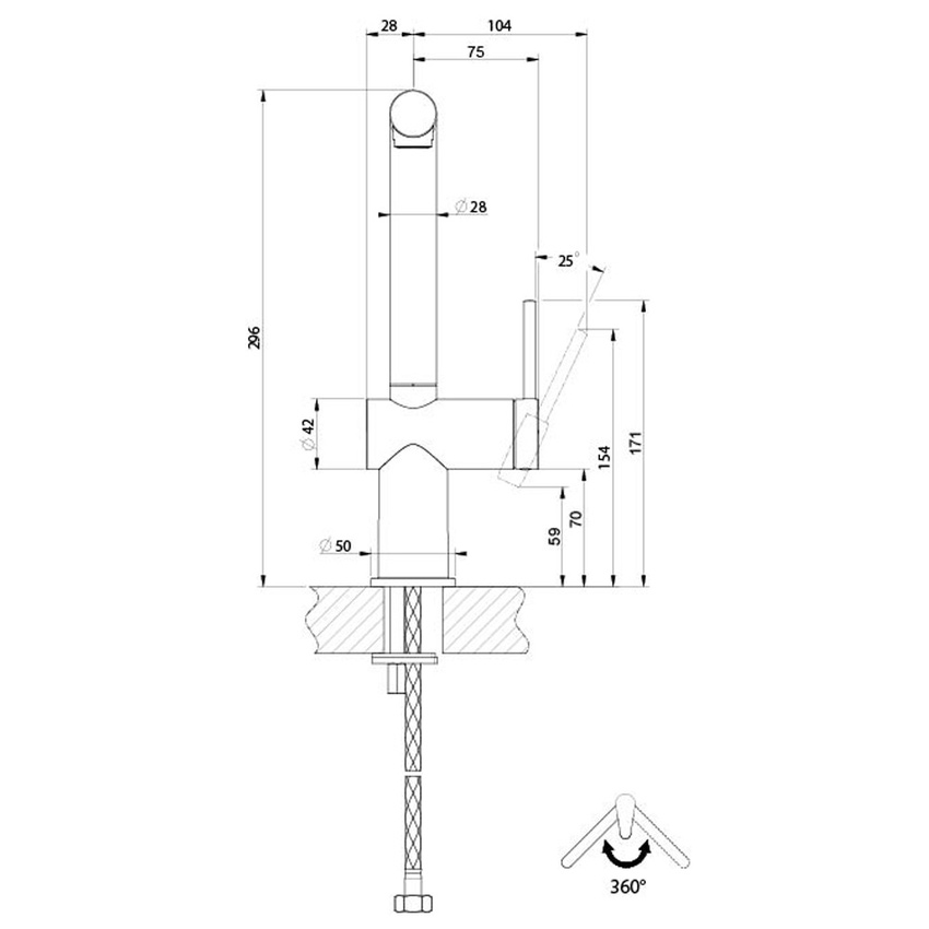 Immagine di Gessi INEDITO miscelatore monocomando girevole, doccetta monogetto, per lavello, ghiera con trama liscia, finitura cromo 60431#031