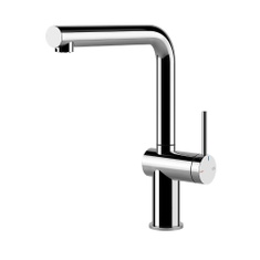 Immagine di Gessi INEDITO miscelatore monocomando girevole, doccetta monogetto, per lavello, ghiera con trama liscia, finitura cromo 60431#031