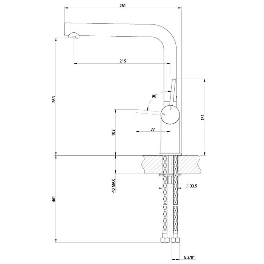 Immagine di Gessi INEDITO miscelatore monocomando girevole, doccetta monogetto, per lavello, ghiera con trama liscia, finitura cromo 60431#031