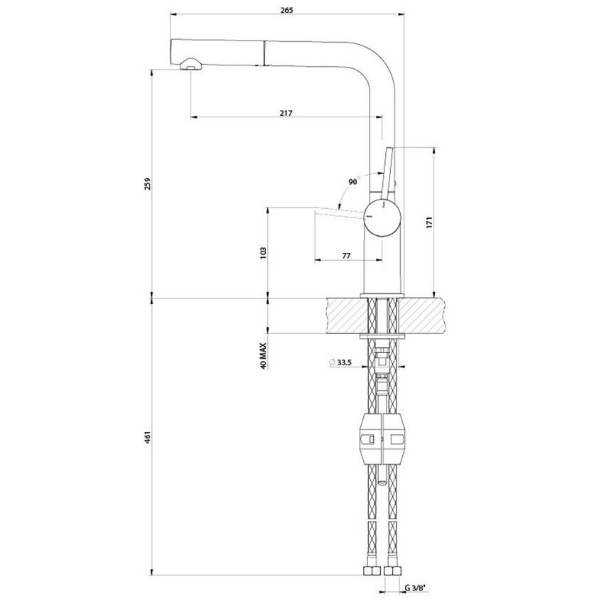 Immagine di Gessi INEDITO miscelatore monocomando girevole, con doccetta monogetto estraibile, per lavello, ghiera con trama liscia, finitura cromo 60433#031