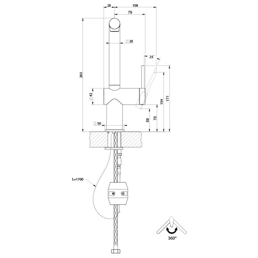 Immagine di Gessi INEDITO miscelatore monocomando girevole, con doccetta monogetto estraibile, per lavello, ghiera con trama liscia, finitura cromo 60433#031