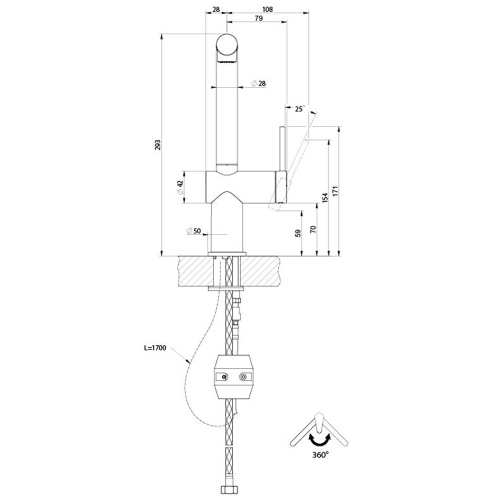 Immagine di Gessi INEDITO miscelatore monocomando girevole, con doccetta doppio getto estraibile, per lavello, ghiera con trama liscia, finitura cromo 60435#031
