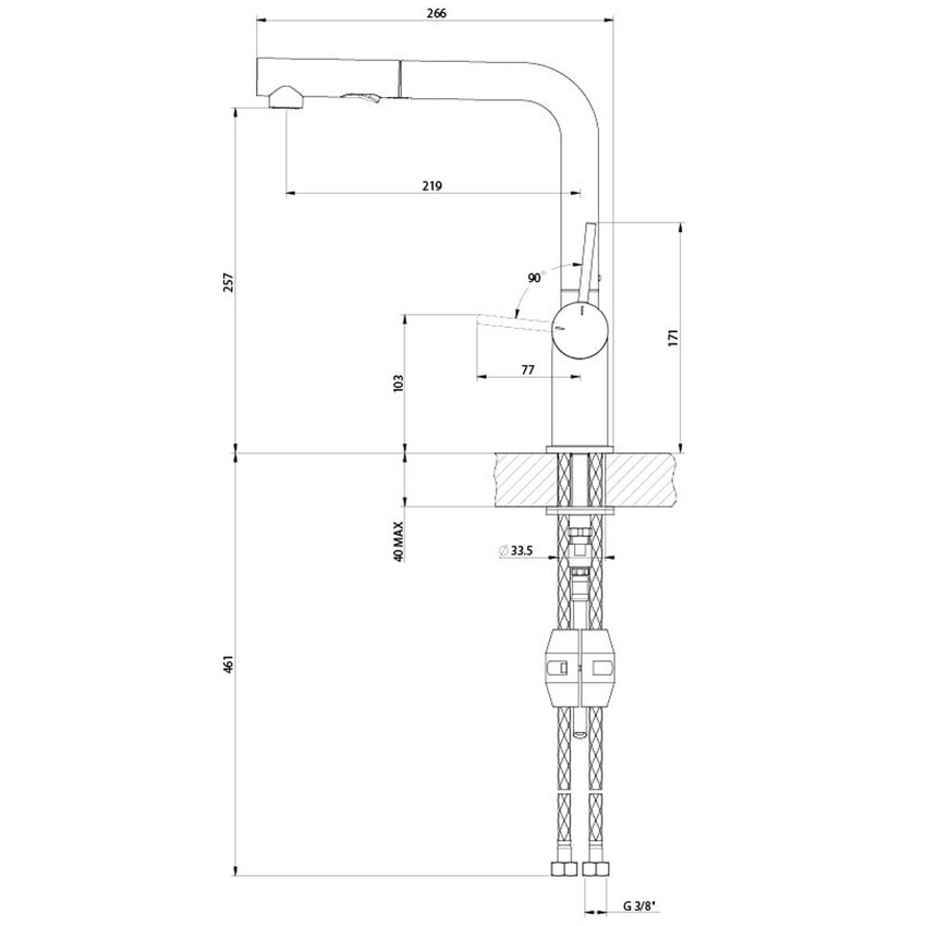Immagine di Gessi INEDITO miscelatore monocomando girevole, con doccetta doppio getto estraibile, per lavello, ghiera con trama liscia, finitura cromo 60435#031