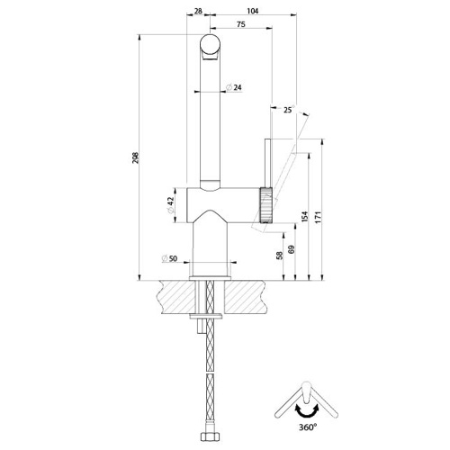 Immagine di Gessi INEDITO miscelatore monocomando girevole, con doccetta monogetto, per lavello, ghiera con trama a righefinitura cromo 60451#031