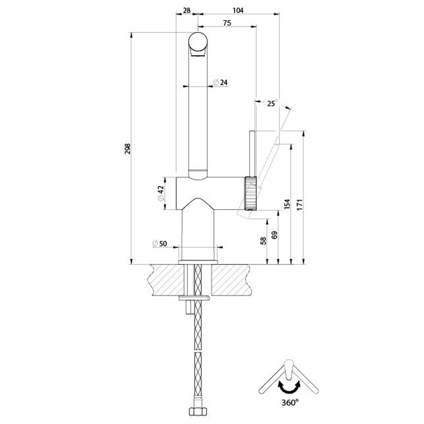 Immagine di Gessi INEDITO miscelatore monocomando girevole, con doccetta monogetto, per lavello, ghiera con trama a righefinitura cromo 60451#031