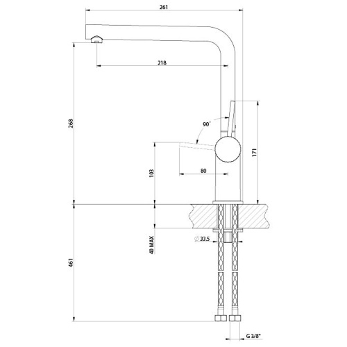 Immagine di Gessi INEDITO miscelatore monocomando girevole, con doccetta monogetto, per lavello, ghiera con trama a righefinitura cromo 60451#031