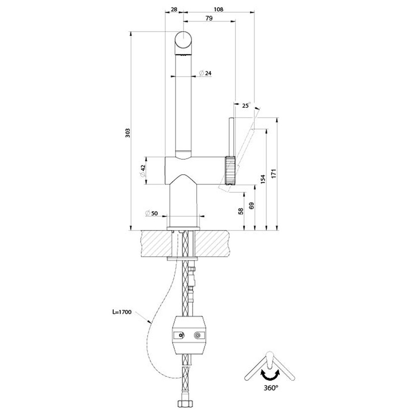 Immagine di Gessi INEDITO miscelatore monocomando girevole, con doccetta doppio getto estraibile, per lavello, ghiera con trama a righe, finitura cromo 60457#031