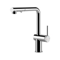 Immagine di Gessi INEDITO miscelatore monocomando girevole, con doccetta doppio getto estraibile, per lavello, ghiera con trama a righe, finitura cromo 60457#031