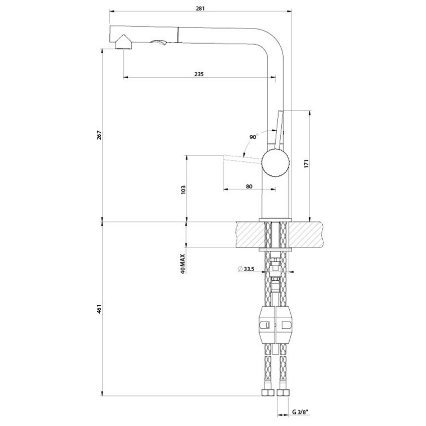 Immagine di Gessi INEDITO miscelatore monocomando girevole, con doccetta doppio getto estraibile, per lavello, ghiera con trama a righe, finitura cromo 60457#031