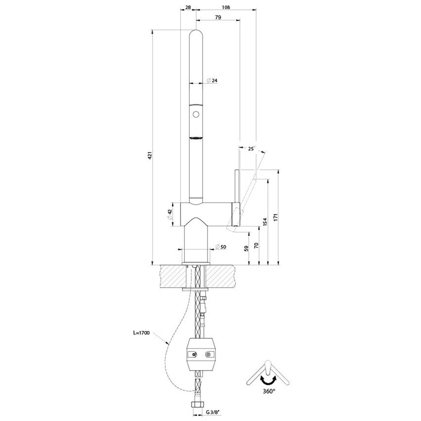 Immagine di Gessi INEDITO miscelatore monocomando girevole, con doccetta doppio getto, per lavello, finitura cromo 60413#031