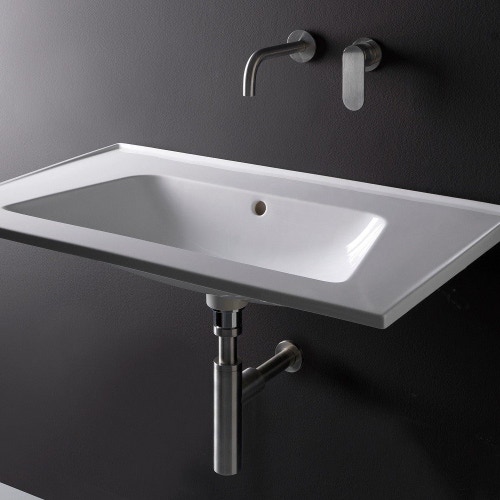 Immagine di Flaminia BLOOM 105 consolle sospesa 107 cm, con troppopieno, colore bianco finitura lucido BM105L