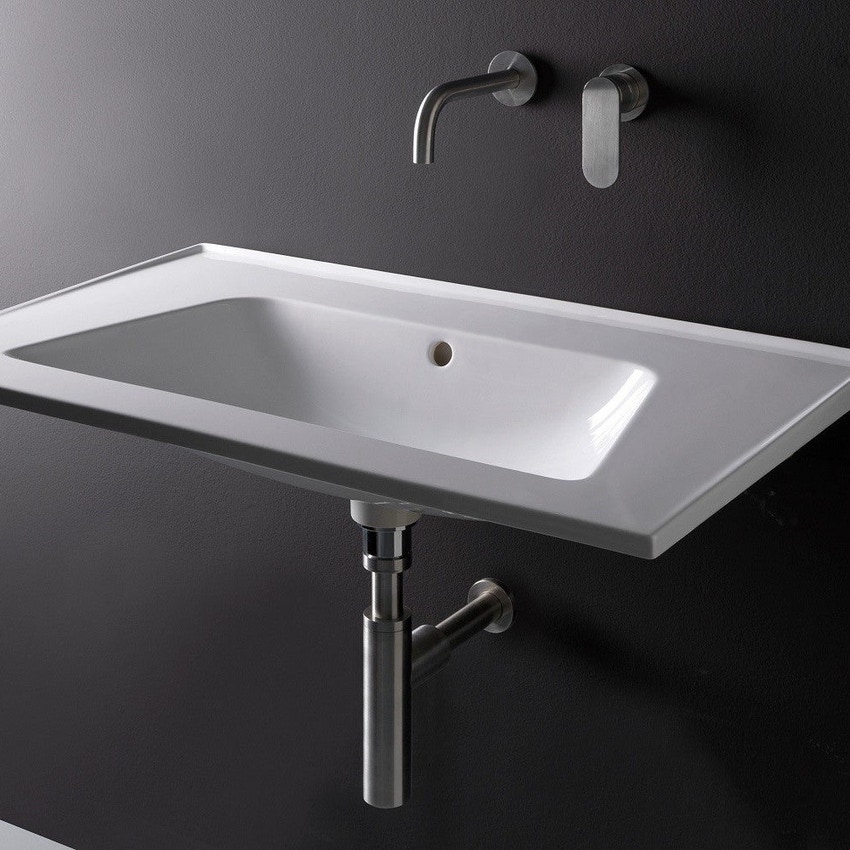 Immagine di Flaminia BLOOM 105 consolle sospesa 107 cm, con troppopieno, colore bianco finitura lucido BM105L