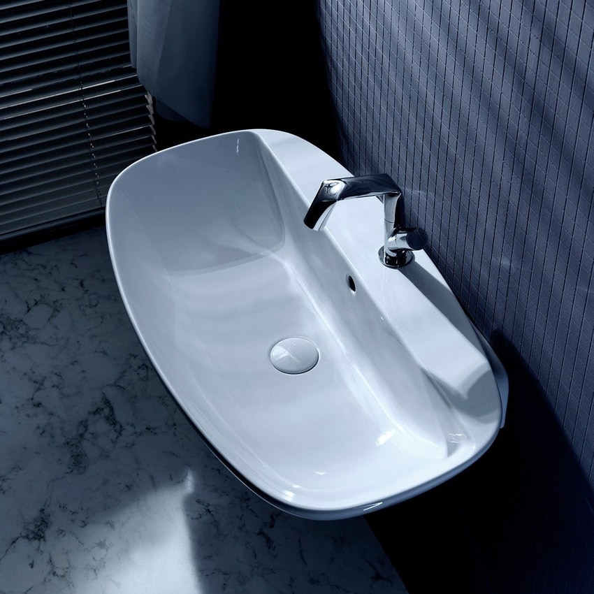 Immagine di Flaminia NUDASLIM 75 lavabo 75 cm da appoggio o sospeso, con troppopieno, colore bianco finitura lucido ND75PR