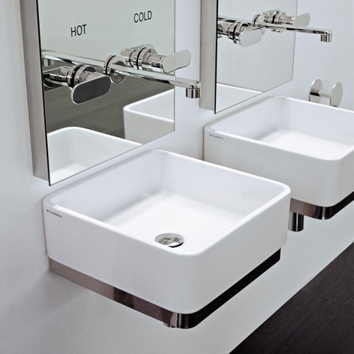 Immagine di Flaminia MINIWASH 40 lavabo 40 cm da appoggio o sospeso con staffa, senza troppopieno, colore bianco finitura lucido MWL40