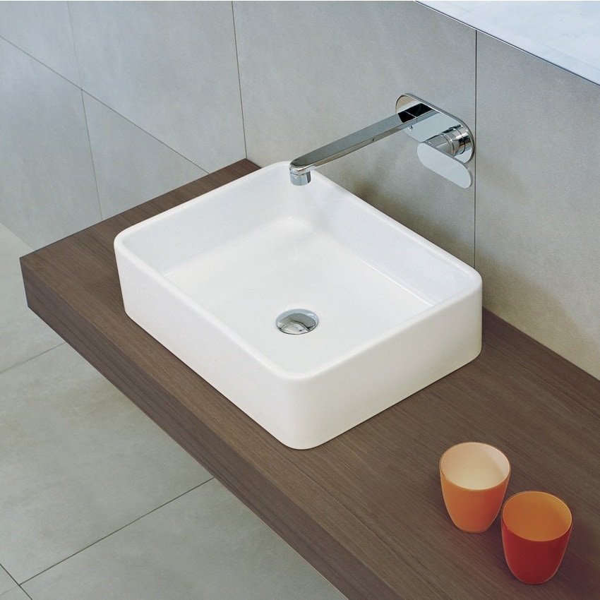 Ideal Standard T369001 CONCA lavabo rettangolare sospeso o da appoggio L.50  cm, monoforo, con troppopieno, colore bianco finitura lucido