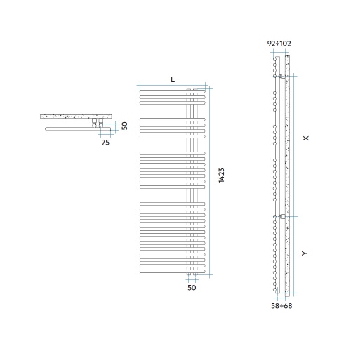 Immagine di Irsap FUNKY scaldasalviette, 27 tubi, 3 intervalli, H.142,3 L.50 P.6,2 cm, attacco destro, colore sablè finitura ruvido FRL050BY4IR01NNN