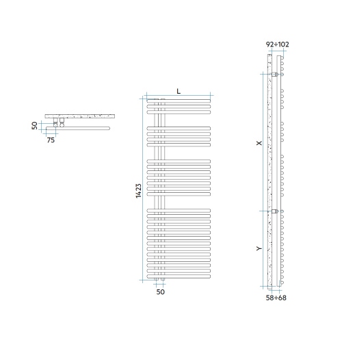 Immagine di Irsap FUNKY scaldasalviette, 27 tubi, 3 intervalli, H.142,3 L.50 P.6,2 cm, attacco sinistro, colore sablè finitura ruvido FLL050BY4IR01NNN