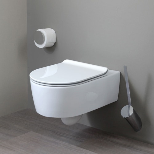 Immagine di Flaminia LINK coprivaso slim in termoindurente, con discesa rallentata, cerniere a sgancio rapido, colore bianco latte finitura opaco LKCW10LAT