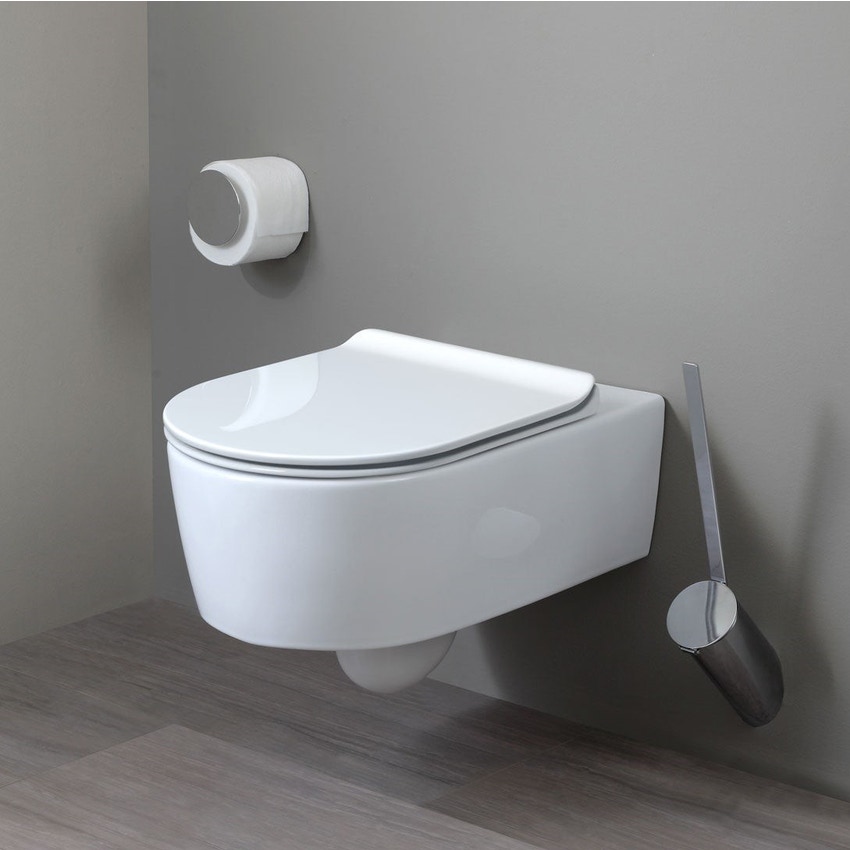 Immagine di Flaminia LINK coprivaso slim in termoindurente, con discesa rallentata, cerniere a sgancio rapido, colore bianco latte finitura opaco LKCW10LAT