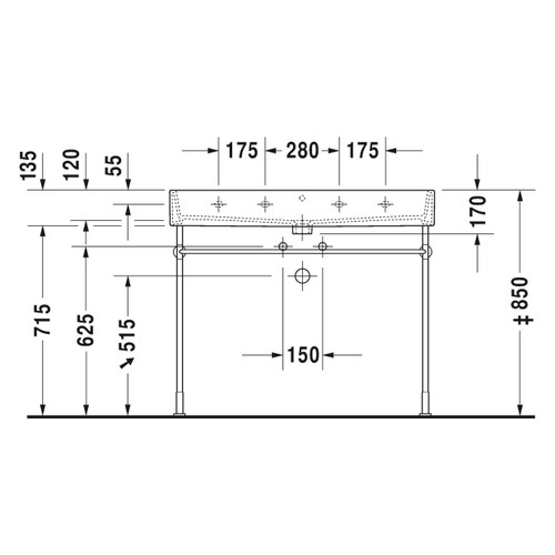 Immagine di Duravit VERO AIR lavabo consolle 100 cm, monoforo, con troppopieno, con bordo per rubinetteria, lato inferiore smaltato, colore bianco 2350100000