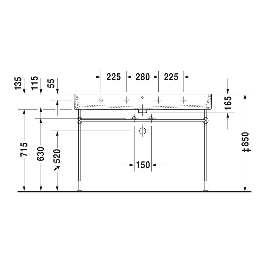 Immagine di Duravit VERO AIR lavabo consolle 120 cm, senza foro per rubinetteria, con troppopieno, con bordo per rubinetteria, lato inferiore smaltato, colore bianco 2350120060