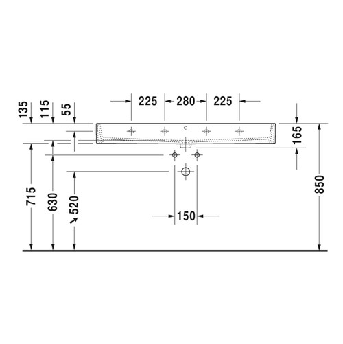 Immagine di Duravit VERO AIR lavabo consolle 120 cm, senza foro per rubinetteria, senza troppopieno, con bordo per rubinetteria, lato inferiore smaltato, colore bianco 2350120070
