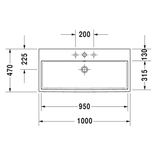 Immagine di Duravit VERO AIR lavabo consolle 100 cm, monoforo, senza troppopieno, con bordo per rubinetteria, lato inferiore smaltato, colore bianco 2350100041
