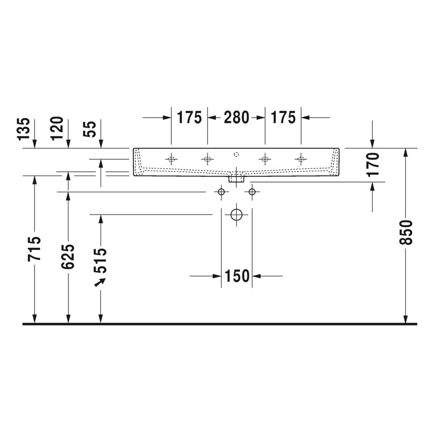 Immagine di Duravit VERO AIR lavabo consolle 100 cm, senza foro per rubinetteria, senza troppopieno, con bordo per rubinetteria, lato inferiore smaltato, colore bianco 2350100070
