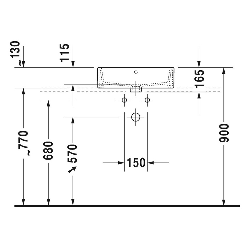 Immagine di Duravit VERO AIR bacinella da appoggio soprapiano 50 cm, senza foro per rubinetteria, con rettifica, con troppopieno, con bordo per rubinetteria, parte posteriore smaltata, colore bianco 2352500060