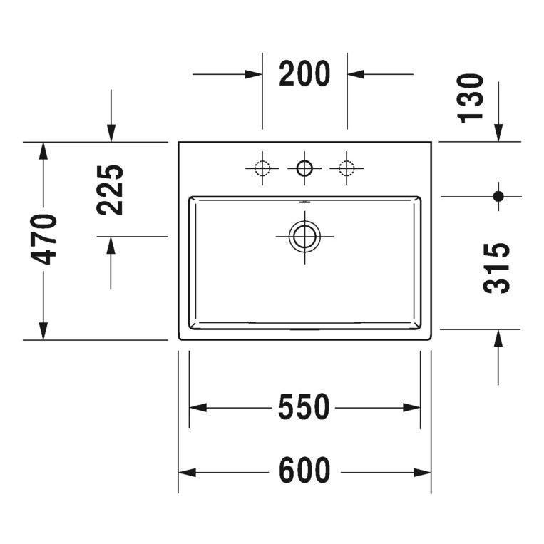 Immagine di Duravit VERO AIR bacinella da appoggio soprapiano 60 cm, monoforo, con rettifica, con troppopieno, con bordo per rubinetteria, parte posteriore smaltata, colore bianco 2352600000