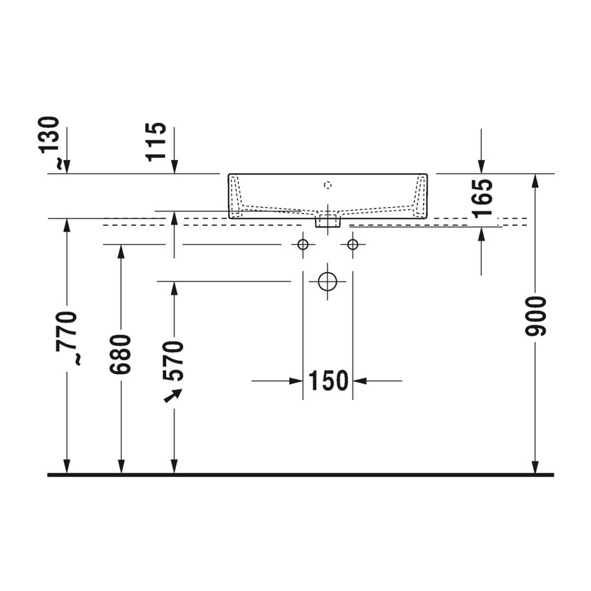 Immagine di Duravit VERO AIR bacinella da appoggio soprapiano 60 cm, monoforo, con rettifica, con troppopieno, con bordo per rubinetteria, parte posteriore smaltata, colore bianco 2352600000