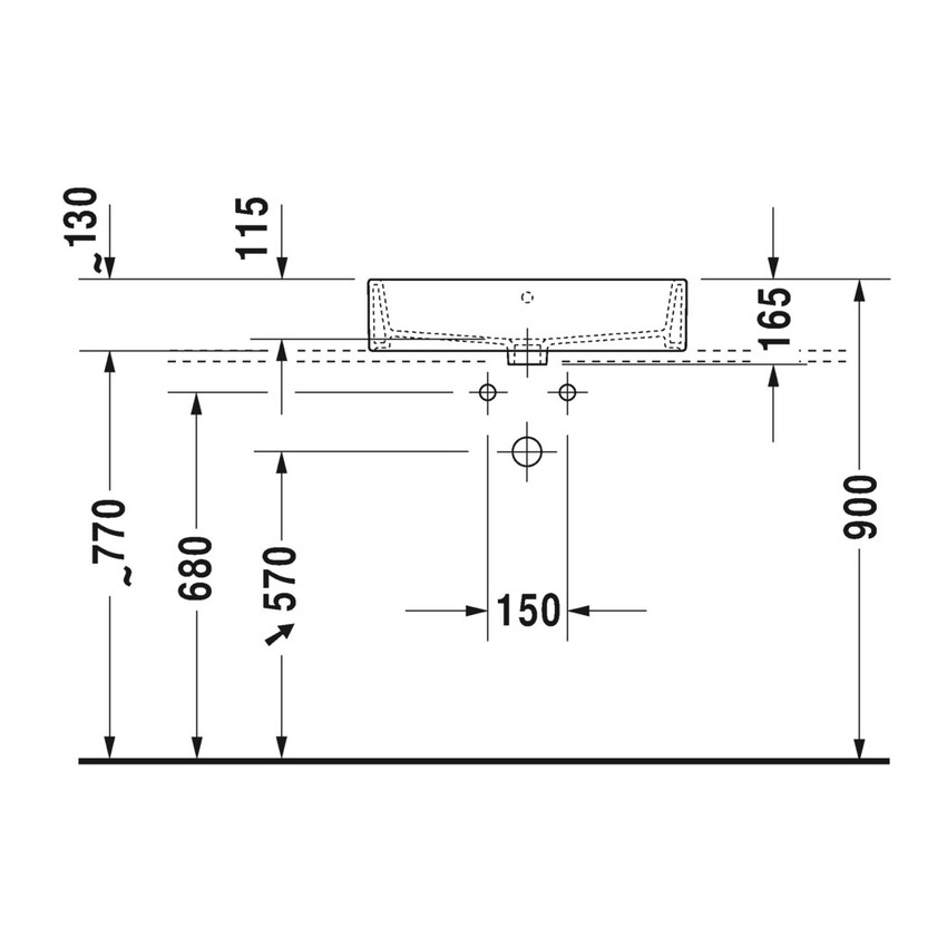 Immagine di Duravit VERO AIR bacinella da appoggio soprapiano 60 cm, senza foro per rubinetteria, con rettifica, senza troppopieno, con bordo per rubinetteria, parte posteriore smaltata, colore bianco 2352600070