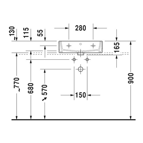 Immagine di Duravit VERO AIR lavabo rettificato 50 cm, senza foro per rubinetteria, senza troppopieno, con bordo per rubinetteria, WonderGliss, colore bianco 23505000791