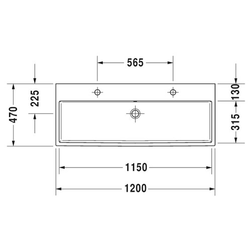 Immagine di Duravit VERO AIR lavabo consolle 120 cm, monoforo per doppia rubinetteria, con troppopieno, con bordo per rubinetteria, lato inferiore smaltato, colore bianco 2350120024