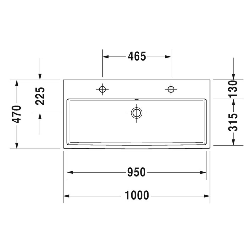 Immagine di Duravit VERO AIR lavabo consolle 100 cm, monoforo per doppia rubinetteria, senza troppopieno, con bordo per rubinetteria, lato inferiore smaltato, colore bianco 2350100043