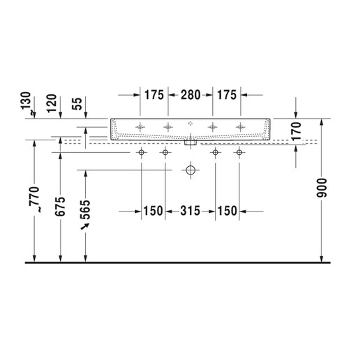Immagine di Duravit VERO AIR lavabo rettificato 100 cm, monoforo per doppia rubinetteria, con troppopieno, con bordo per rubinetteria, WonderGliss, colore bianco 23501000261