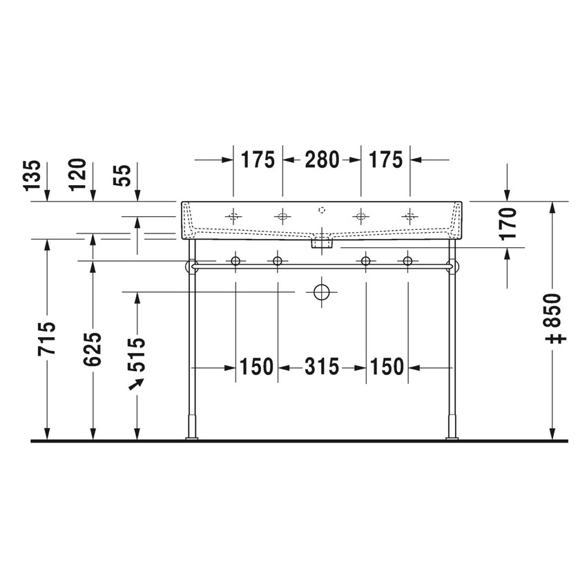 Immagine di Duravit VERO AIR lavabo rettificato 100 cm, monoforo per doppia rubinetteria, senza troppopieno, con bordo per rubinetteria, colore bianco 2350100072