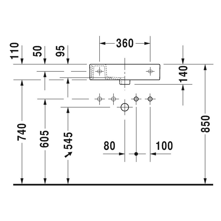 Immagine di Duravit VERO AIR lavamani consolle 50 cm, senza troppopieno, con bordo per rubinetteria, lato inferiore smaltato, WonderGliss, colore bianco 07245000001