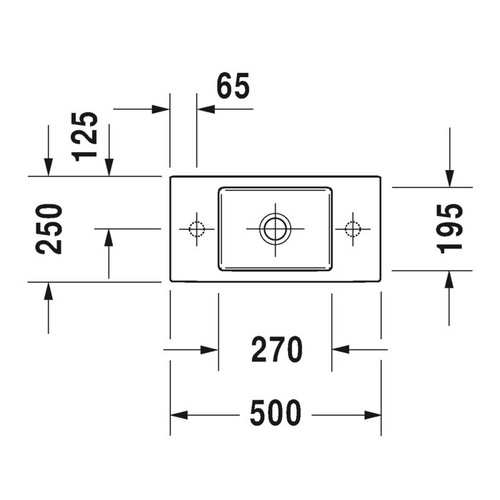Immagine di Duravit VERO AIR lavamani consolle 50 cm, con foro per rubinetteria a destra, senza troppopieno, con bordo per rubinetteria, lato inferiore smaltato, WonderGliss, colore bianco 07245000081