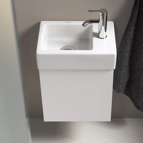 Immagine di Duravit VERO AIR lavamani consolle 38 cm, foro per rubinetteria a destra, senza troppopieno, con bordo per rubinetteria, lato inferiore smaltato, colore bianco 0724380000