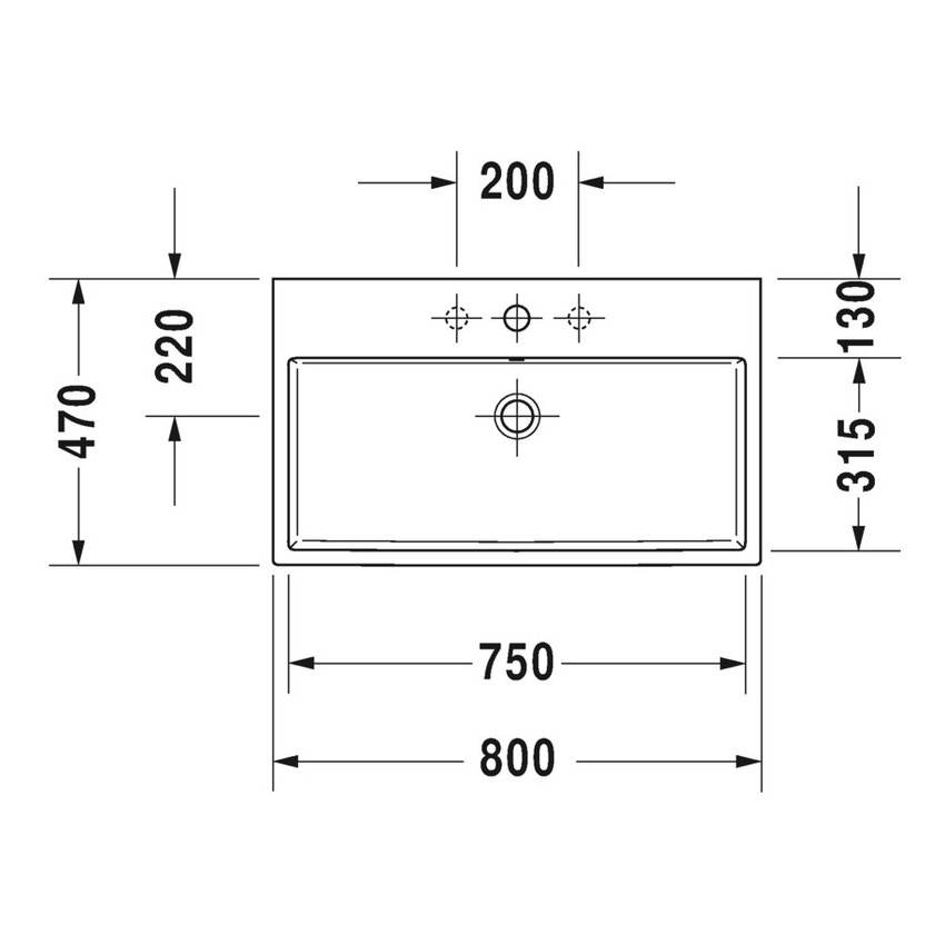 Immagine di Duravit VERO AIR lavabo consolle 80 cm, monoforo, con troppopieno, con bordo per rubinetteria, lato inferiore smaltato, colore bianco 2350800000