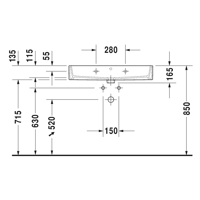 Immagine di Duravit VERO AIR lavabo consolle 80 cm, senza foro per rubinetteria, con troppopieno, con bordo per rubinetteria, lato inferiore smaltato, colore bianco 2350800060