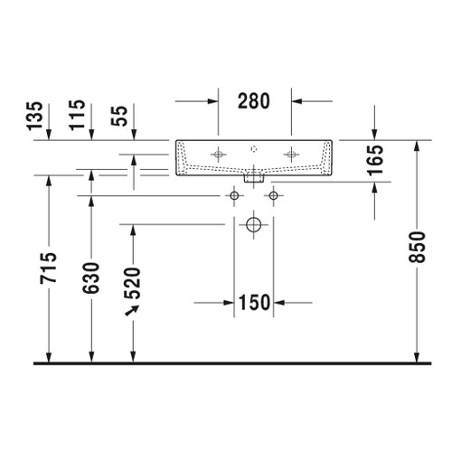 Immagine di Duravit VERO AIR lavabo consolle 60 cm, monoforo, con troppopieno, con bordo per rubinetteria, lato inferiore smaltato, colore bianco 2350600000