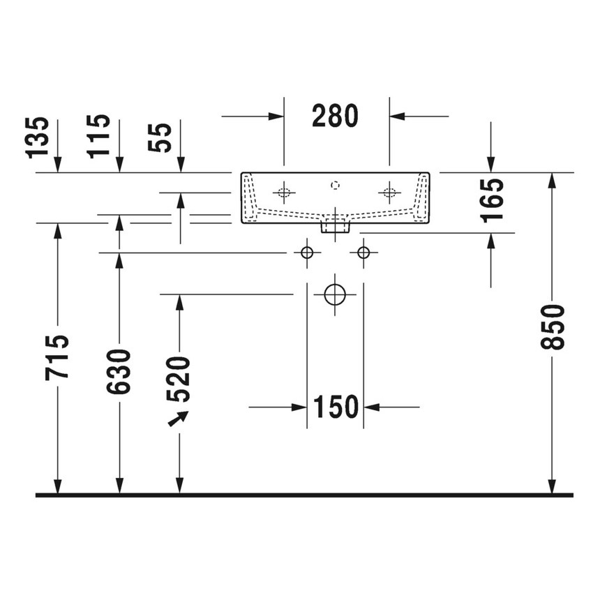 Immagine di Duravit VERO AIR lavabo consolle 50 cm, monoforo, con troppopieno, con bordo per rubinetteria, lato inferiore smaltato, WonderGliss, colore bianco 23505000001