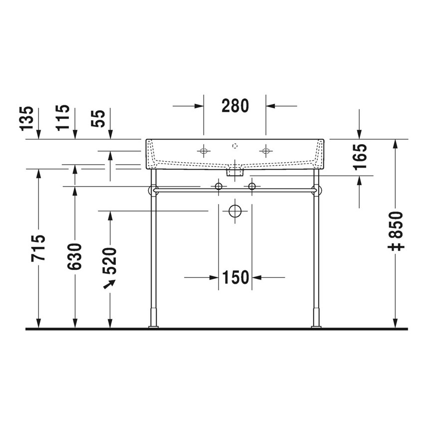 Immagine di Duravit VERO AIR lavabo consolle 80 cm, senza foro per rubinetteria, senza troppopieno, con bordo per rubinetteria, lato inferiore smaltato, colore bianco 2350800070