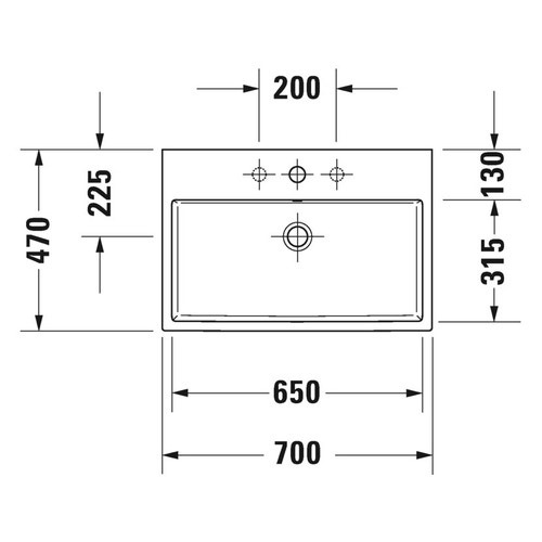 Immagine di Duravit VERO AIR lavabo consolle 70 cm, monoforo, senza troppopieno, con bordo per rubinetteria, lato inferiore smaltato, colore bianco 2350700041