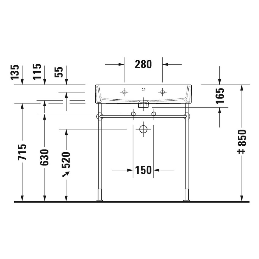 Immagine di Duravit VERO AIR lavabo consolle 70 cm, senza foro per rubinetteria, senza troppopieno, con bordo per rubinetteria, lato inferiore smaltato, colore bianco 2350700070