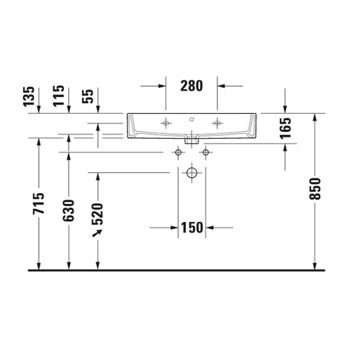 Immagine di Duravit VERO AIR lavabo consolle 70 cm, senza foro per rubinetteria, senza troppopieno, con bordo per rubinetteria, lato inferiore smaltato, WonderGliss, colore bianco 23507000701