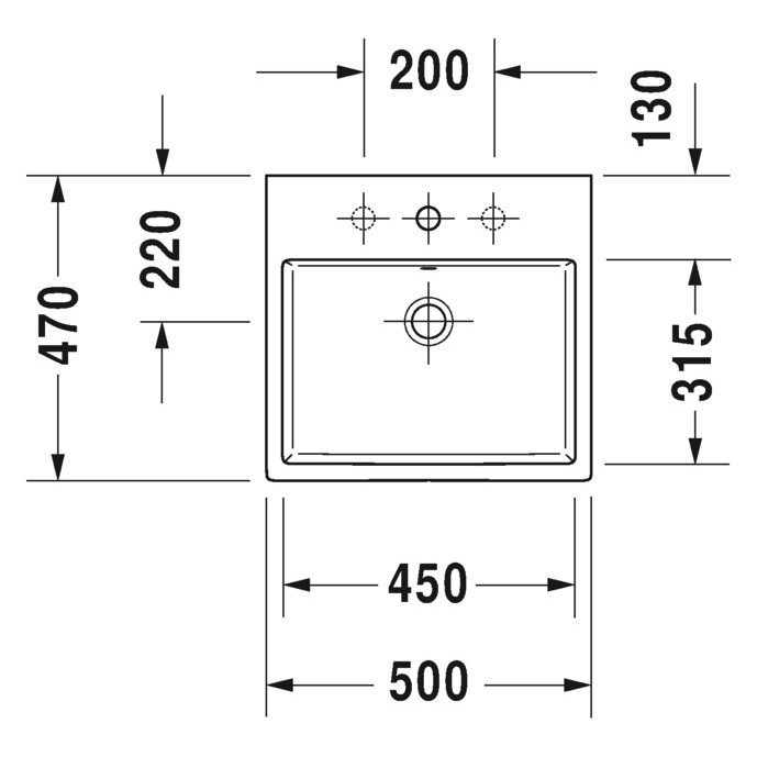 Immagine di Duravit VERO AIR lavabo consolle 50 cm, monoforo, senza troppopieno, con bordo per rubinetteria, lato inferiore smaltato, colore bianco 2350500041