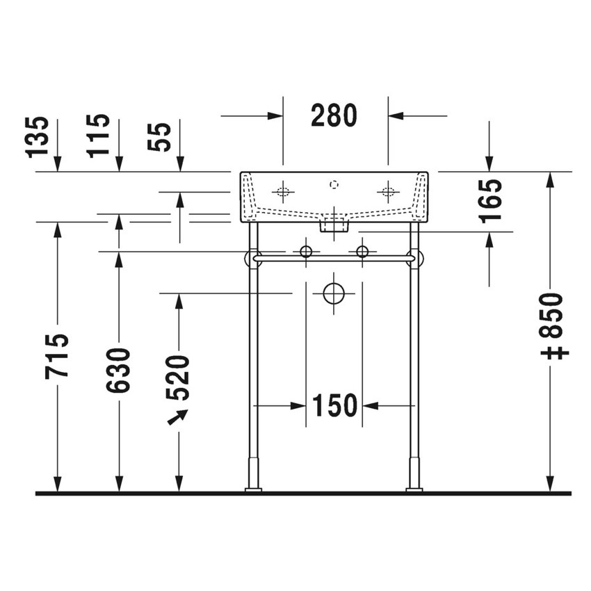 Immagine di Duravit VERO AIR lavabo consolle 50 cm, monoforo, senza troppopieno, con bordo per rubinetteria, lato inferiore smaltato, colore bianco 2350500041